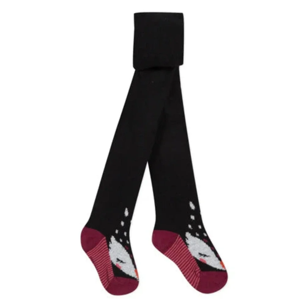 Catimini Fox Tights Kids 4-6m Black Burgundy Animal Print Knit NWT